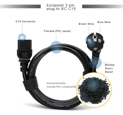 Электронный удлинитель штепсельной вилки силового кабеля HO55VV-F ЕС машины C13 C14