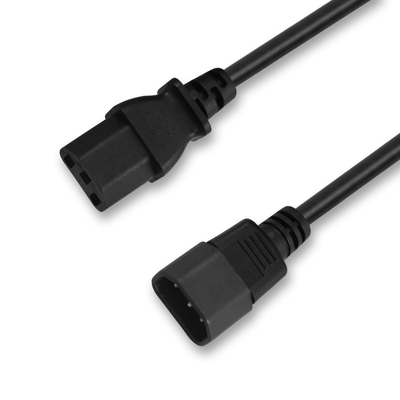 Черный силовой кабель AC Prong удлинителя 125V 10A 3 домочадца C13 IEC 60320